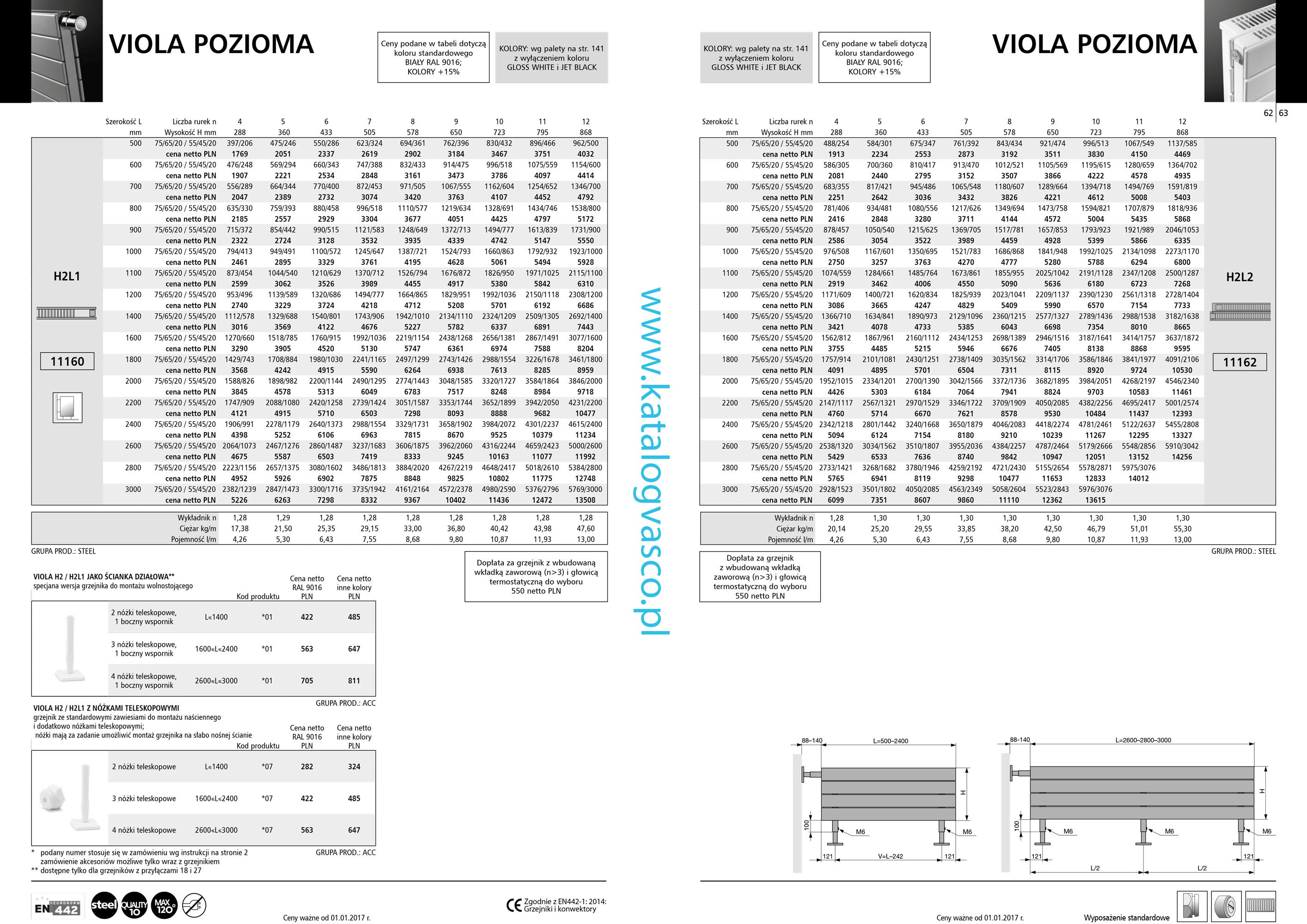 Katalog Vasco 2017 - Grzejnik Viola Pozioma H2L1 i H2L2